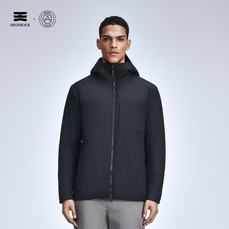 天石鹅铠甲Primaloft金标P棉棉服男士连帽春秋季户外运动夹克外套G435 黑色 连帽60g/㎡ XL （180/100A）