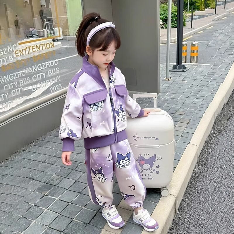 G.duck小黄鸭女童库洛米套装25春秋季开衫洋气运动小女孩宝宝秋装两件套 粉色【套装】 140 码建议身高130-140cm