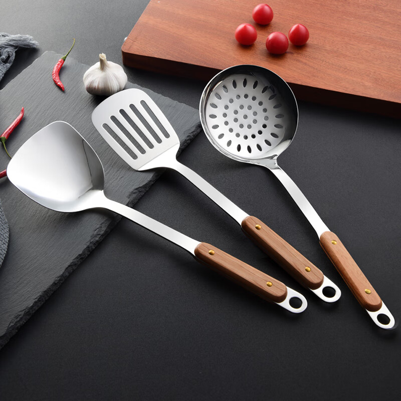 日禾盛唐锅铲炒菜铲子厨具不粘锅厨具汤勺子不锈钢铲炒勺铲勺厨房家用锅铲 木柄铲子