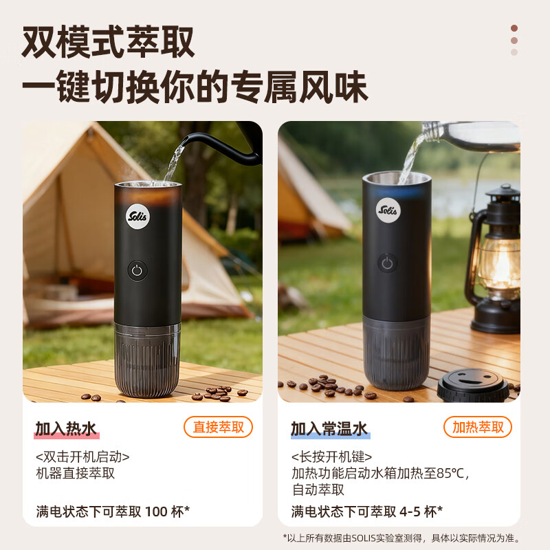 索利斯(Solis)便携胶囊咖啡机家用办公室户外旅行迷你意式美式咖啡具生日礼物 黑色(不带磨豆功能)