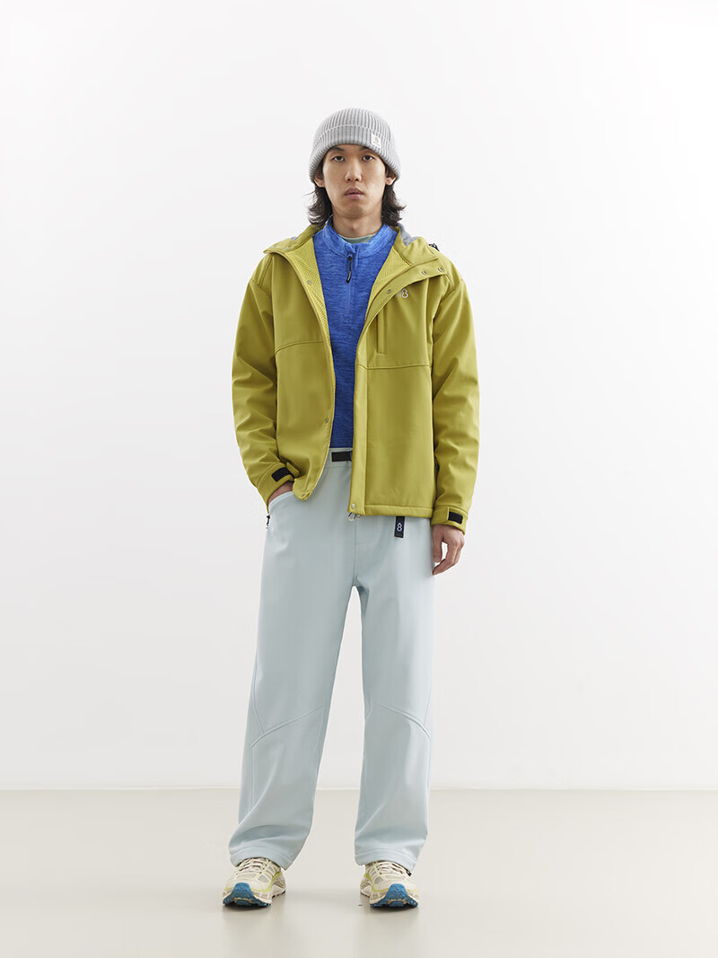 chichaqu吃茶去25秋冬户外三防防风防泼水带绒软壳连帽夹克休闲 芥黄 XL