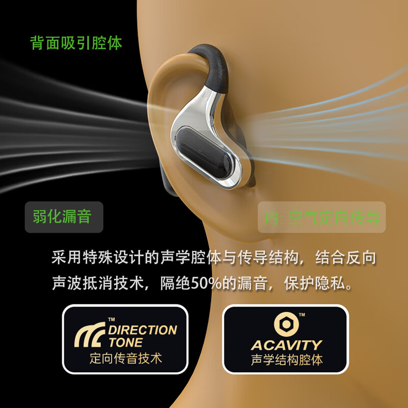 vsideaOWS开放式无线耳机蓝牙一拖二重低音超长续航挂耳式液体记忆硅胶不入耳无痛佩戴运动游戏耳塞