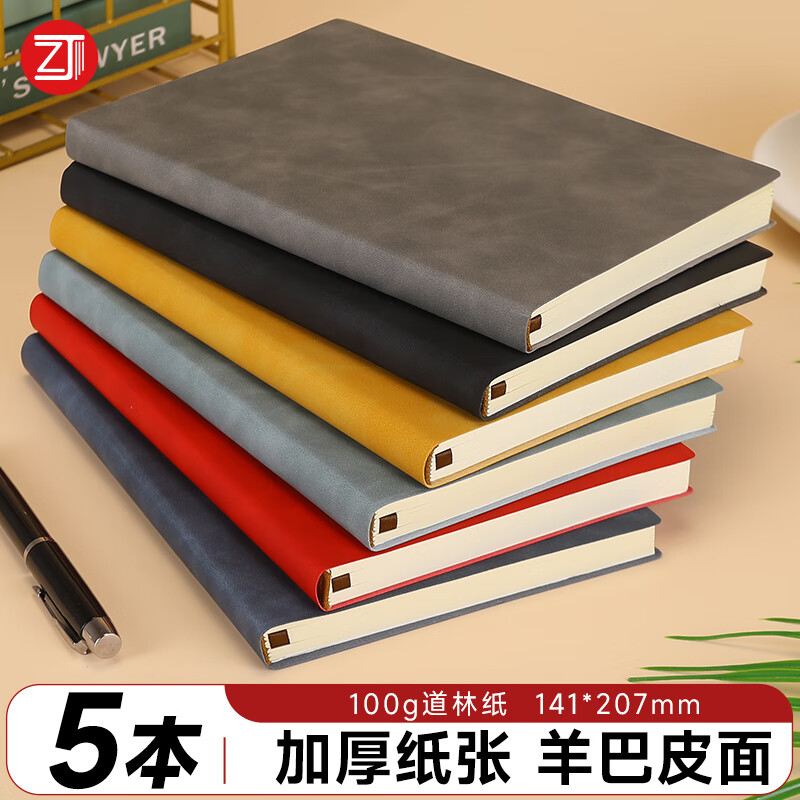 忠简文具A5/5本装笔记本本子皮面本商务羊巴皮记事本加厚日记本会议记录本办公用品文具可定制logo 37-25