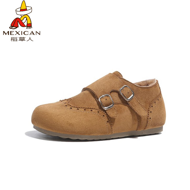 稻草人（MEXICAN）勃肯鞋女冬季2026新款加绒加厚博肯鞋内增高乐福毛毛鞋保暖棉鞋潮 驼色 35