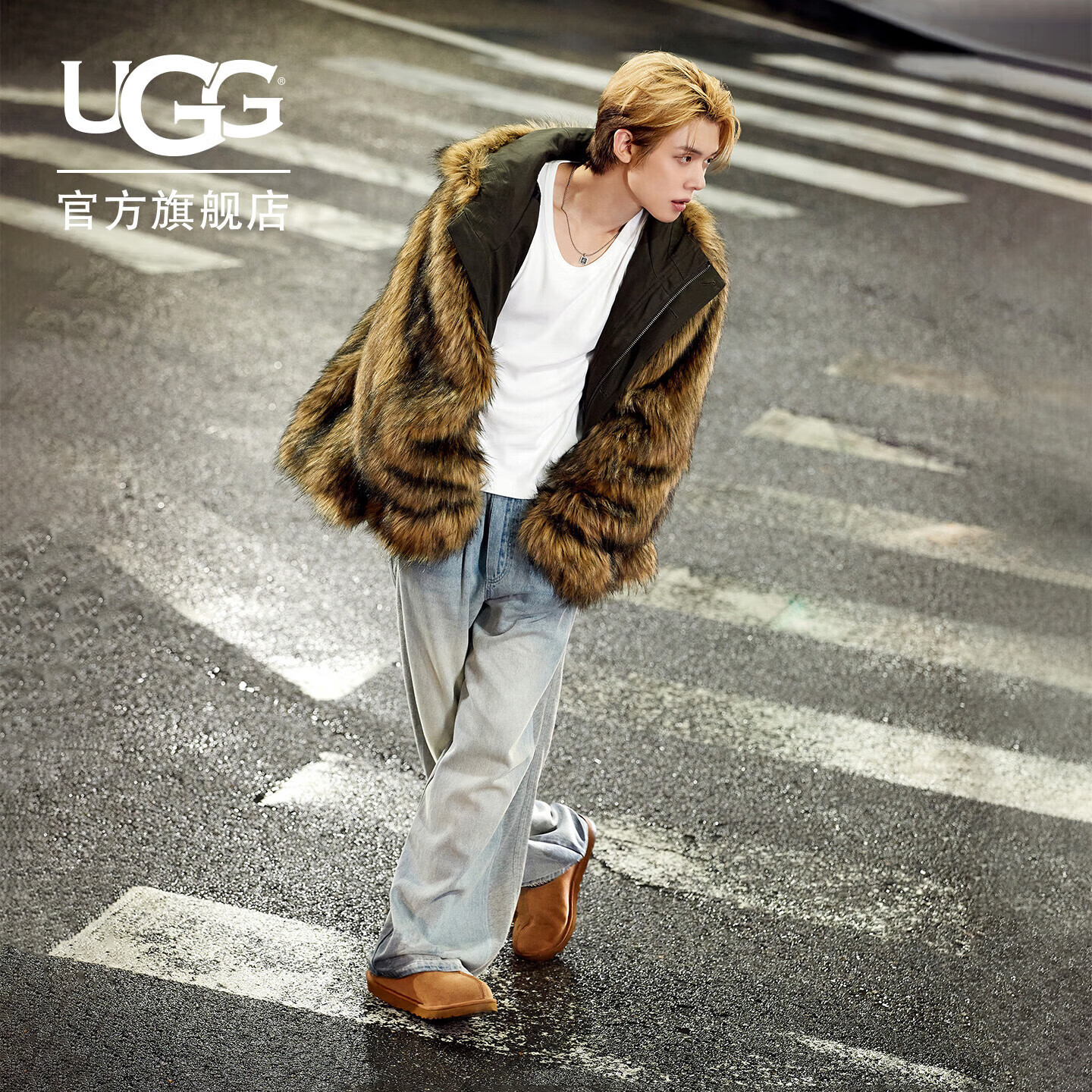 UGG明星同款秋季男士简约舒适一脚蹬乐福鞋懒人毛毛鞋5950CHE栗色43