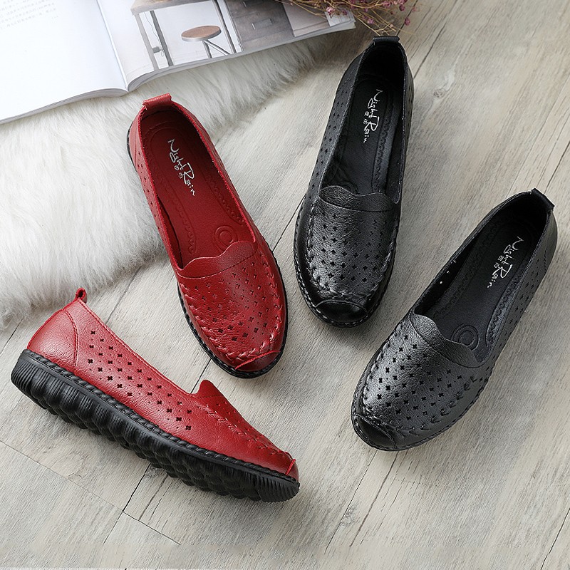 夜雨(nightrain)妈妈凉鞋真皮软底中年女凉鞋洞洞鞋夏季中老年皮鞋女