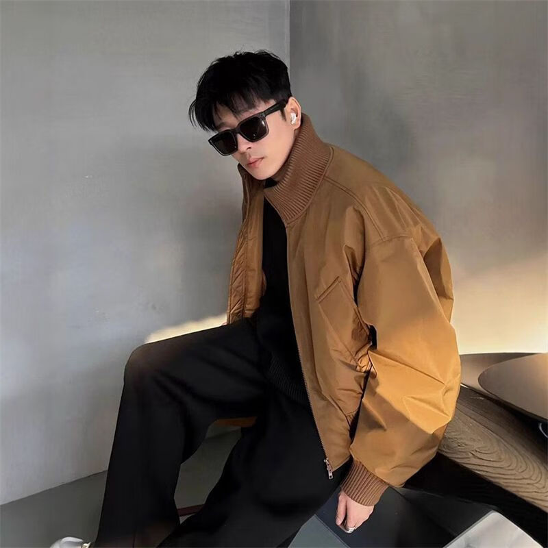 潮衫酷美式飞行夹克外套男秋冬季cleanfit感廓形宽松大码立领棒球服 棕色 常规 M (建议85-100斤)