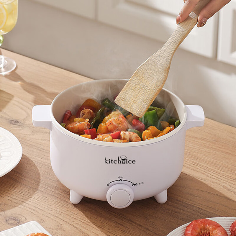 KITCHOICE电煮锅 电热锅 小电锅 宿舍小锅 学生寝室一体泡面小火锅多功能锅煮蛋器宿舍用小电锅煮泡面小锅 2L 陶瓷锅【带蒸笼】