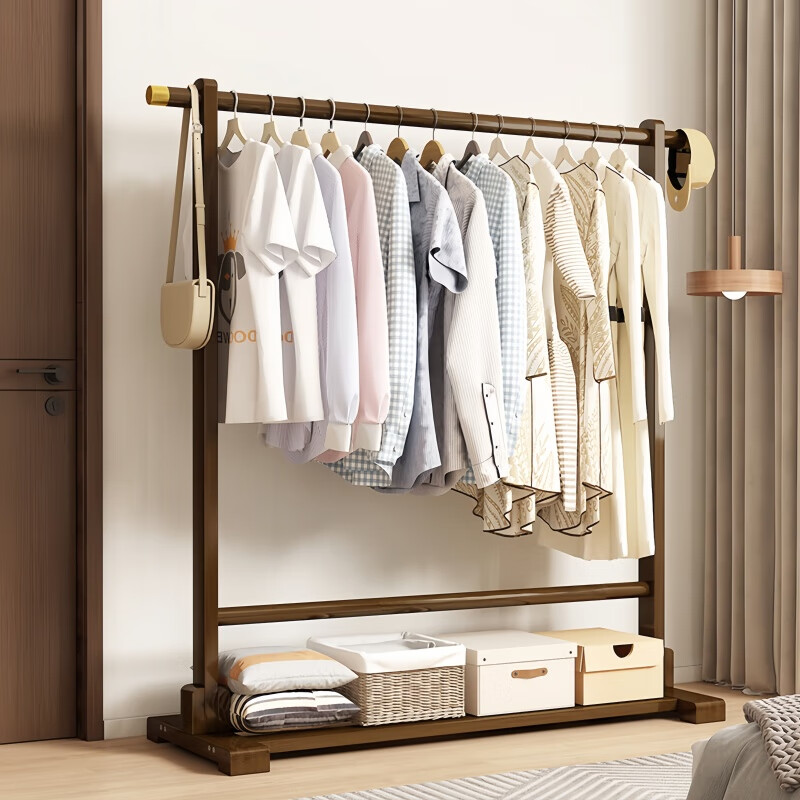馨婺家晾衣架立式家用北欧入户挂衣架室内晒衣架落地卧室床边简易衣帽架 胡桃色-长60cm【加厚楠竹】
