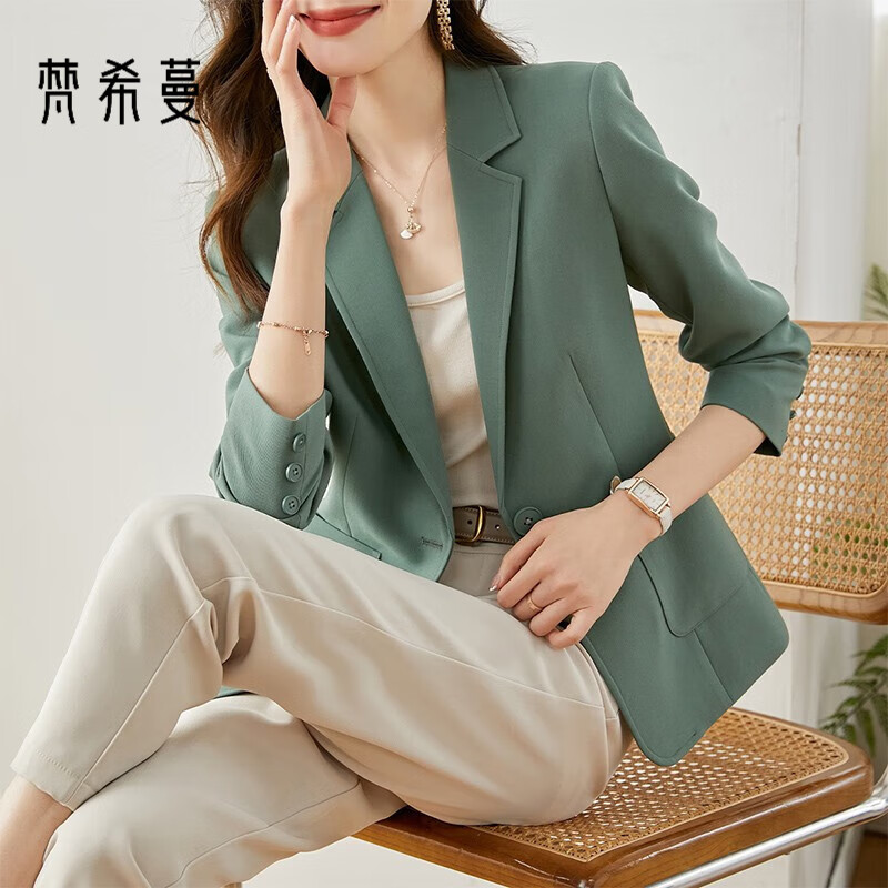 梵希蔓西装外套女春季新款职业装气质女神范高端修身小西服 V7876 松石绿 M