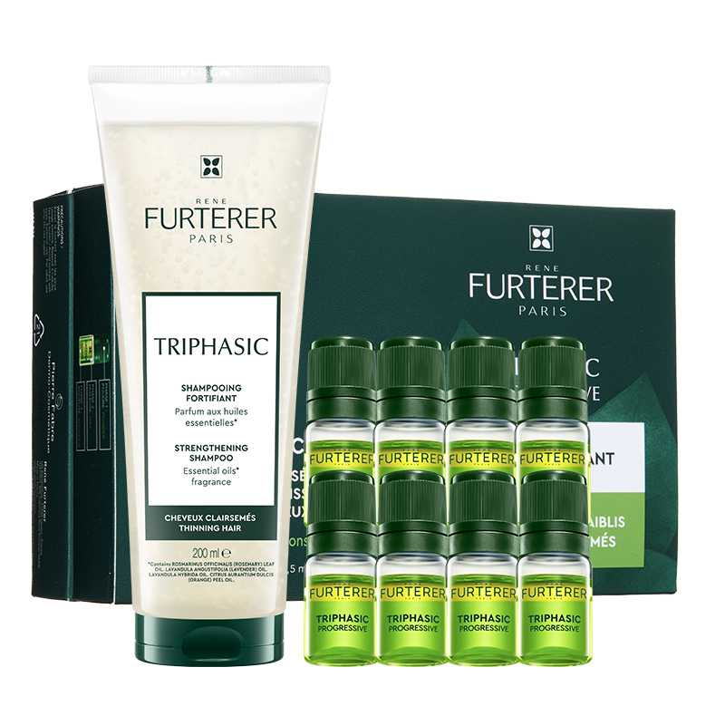馥綠德雅（RENE FURTERER）三相精華液5.5ml*8+小白珠洗發(fā)水200ml 營養(yǎng)頭皮強(qiáng)韌發(fā)根防斷韌發(fā)