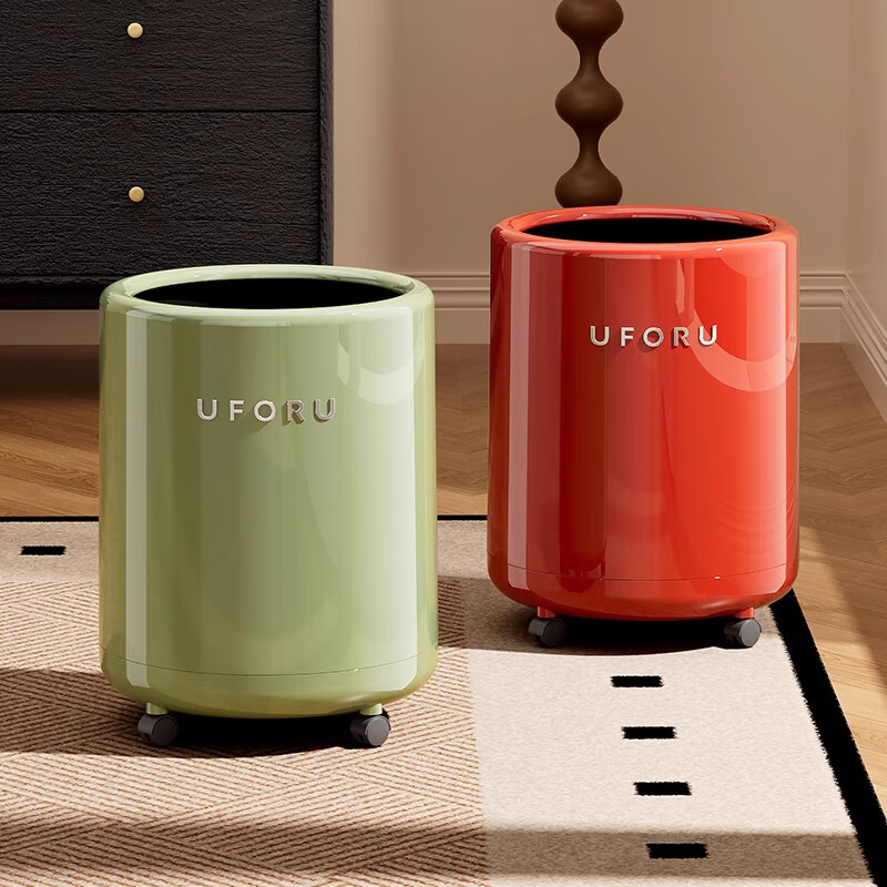 吱凡日本垃圾桶家用2026款客厅高颜值卧室宿舍卫生间大容量高级收纳箱 12L-安可拉红【带轮 360度随心滑】