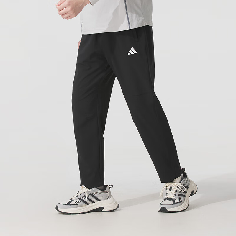 阿迪达斯（adidas）男裤 2025新款速干凉爽锥形宽松健身休闲舒适百搭梭织长裤运动裤 KC2877 黑色【锥形裤腿/拉链侧袋】 L