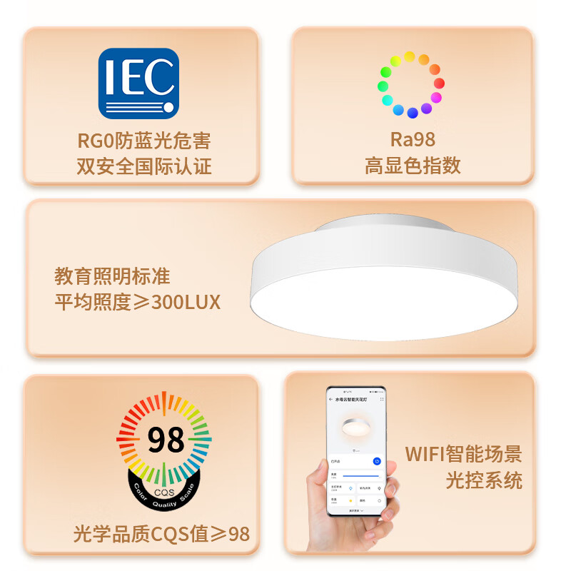 水母云（JELLYFISH TUR）智能全光谱吸顶灯 护眼无蓝光危害无频闪 客厅卧室书房儿童房三防 33W 20㎡内适用 2800lm 暮雪白【鸿蒙智联无极调光】 吸顶+餐吊二合一款
