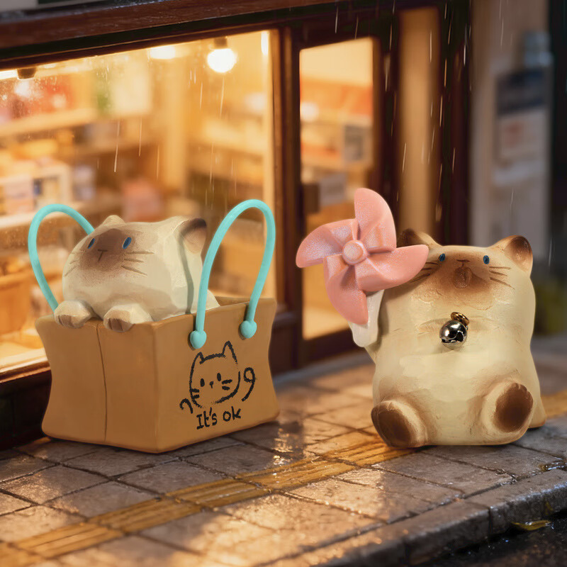 兰比嘟可爱猫猫盲盒摆件创意解压治愈办公室桌面萌宠公仔装饰手办送女生 猫猫PAI小陪伴日常盲盒【端盒6个】