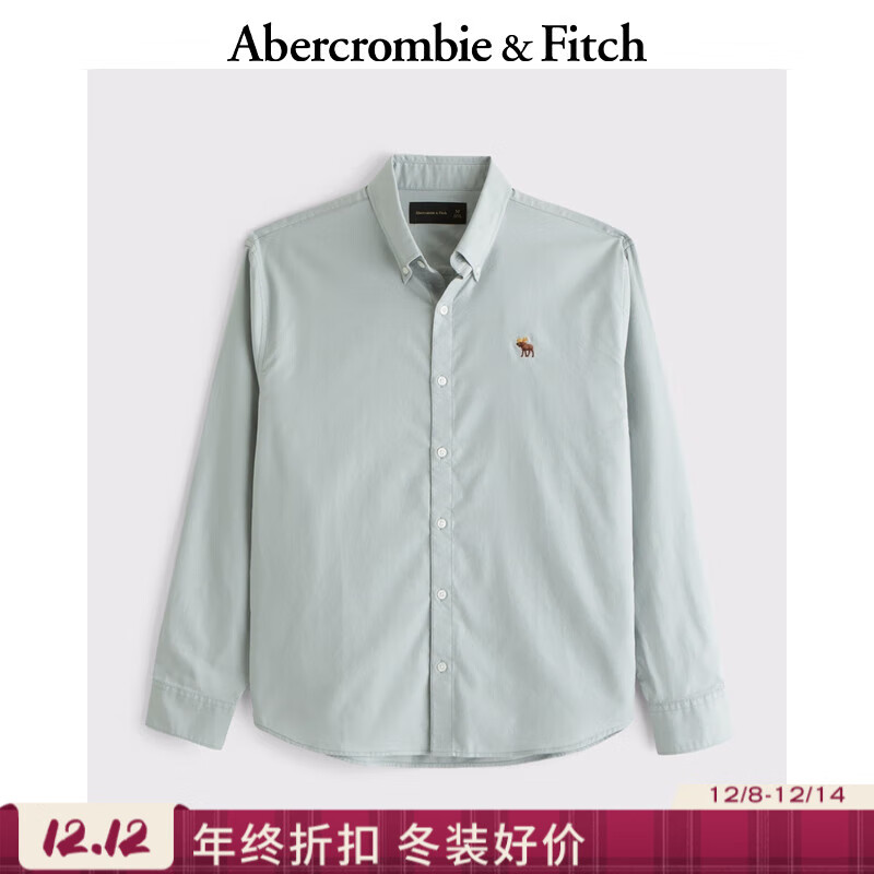 Abercrombie & Fitch【牛津衬衫】经典小麋鹿图案男装25春夏美式长袖衬衫125-5083 灰绿色 2XL (185/124A)尺码偏大