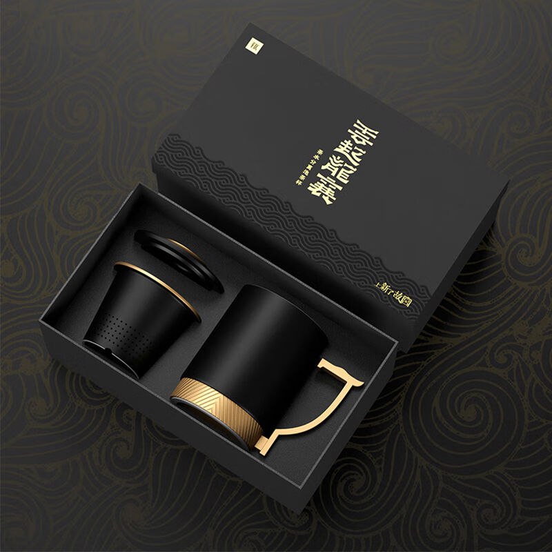 上新了文创上新了故宫云起龙襄茶水分离泡茶杯陶瓷办公室带盖杯男友商务礼物 玄黑
