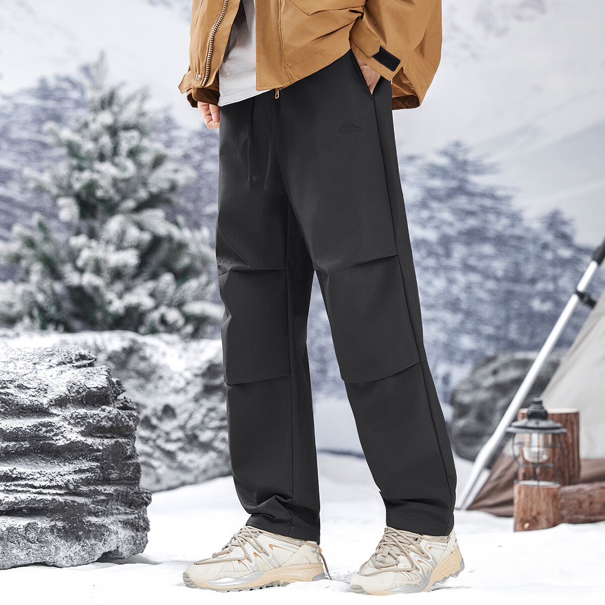 布衣传说加绒保暖户外山系加绒保暖长裤秋冬直筒男式休闲裤 黑色 34