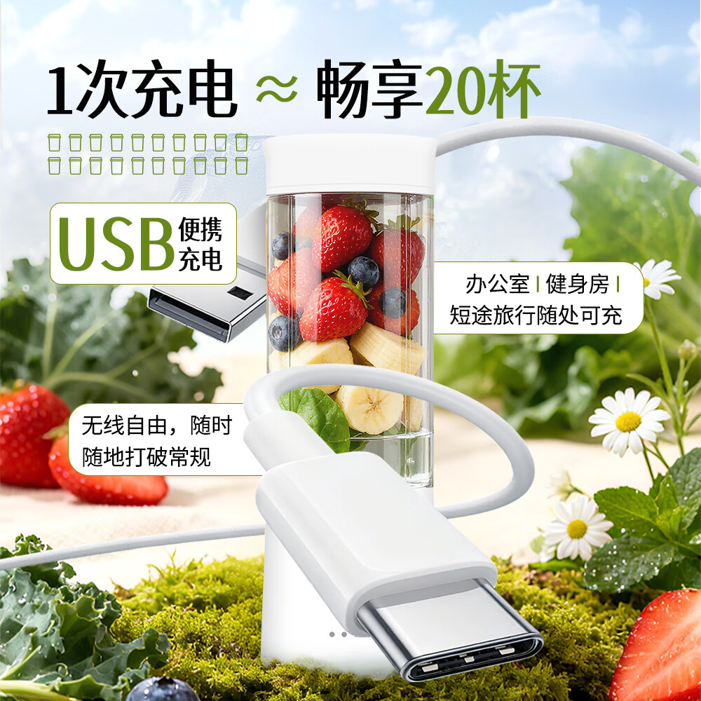 渊晞纪绿食宝新款榨汁机强力碎冰榨果汁机奶昔小型家用便携式榨汁杯 皓月白色