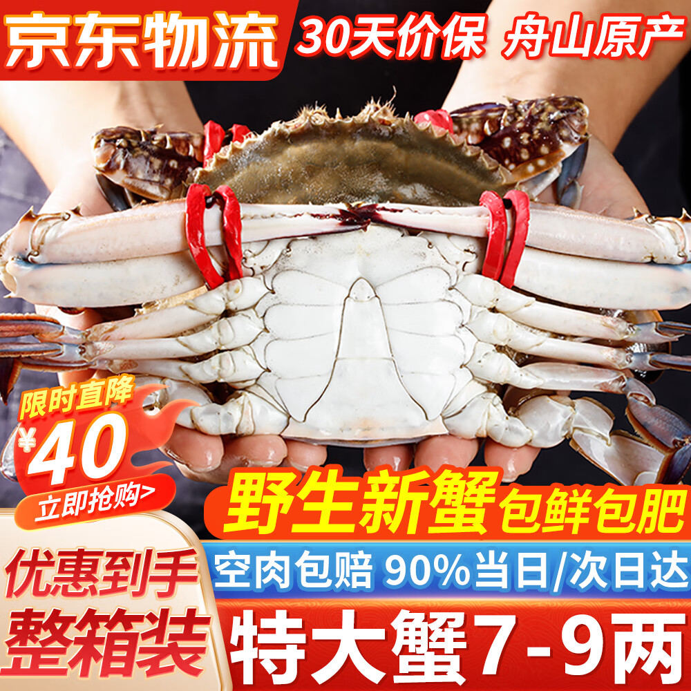 【当季新蟹】特大舟山鲜活冷冻梭子蟹 海蟹新鲜可清蒸 野生大螃蟹 精品特大整蟹7-9两【净重3.95斤】约4-7只