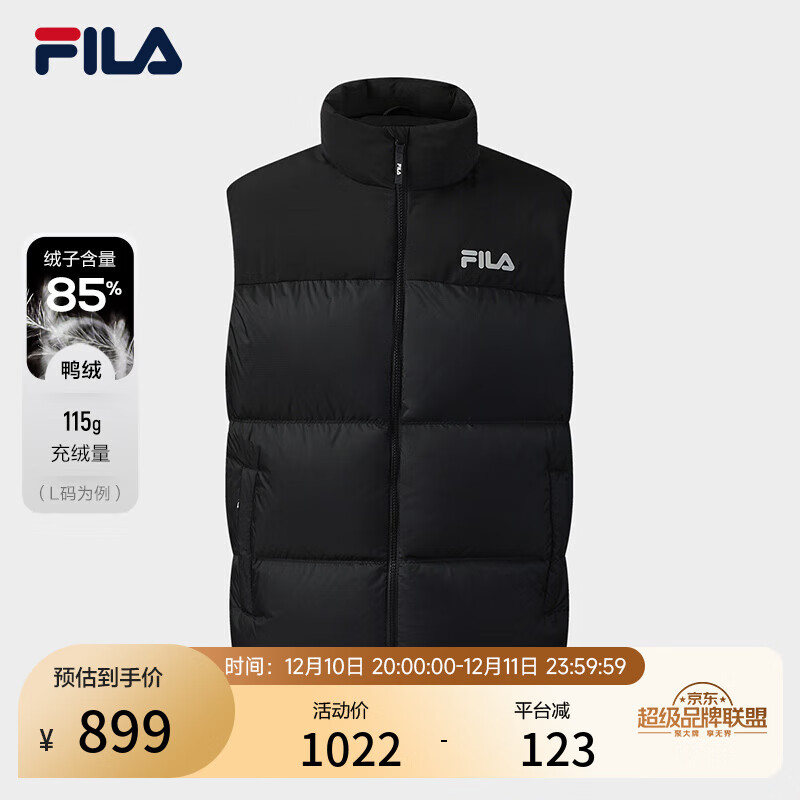 FILA 斐乐官方男士羽绒马甲2025冬新款时尚休闲RGB-多彩羽绒外套 正黑色-BK XL 180/100A/XL