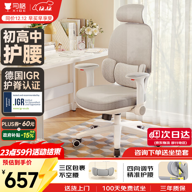 习格x19学习椅12-18岁初高中生座椅青少年书桌学生椅子人体工学电脑椅