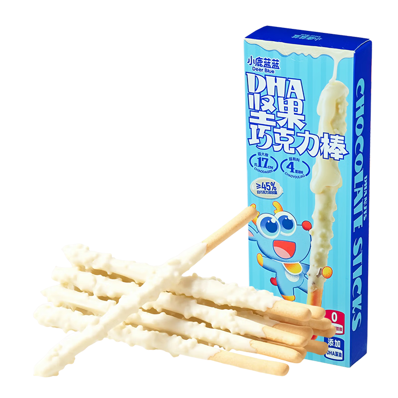小鹿蓝蓝DHA坚果牛奶巧克力棒椰奶味宝宝儿童零食饼干磨牙棒126g3盒