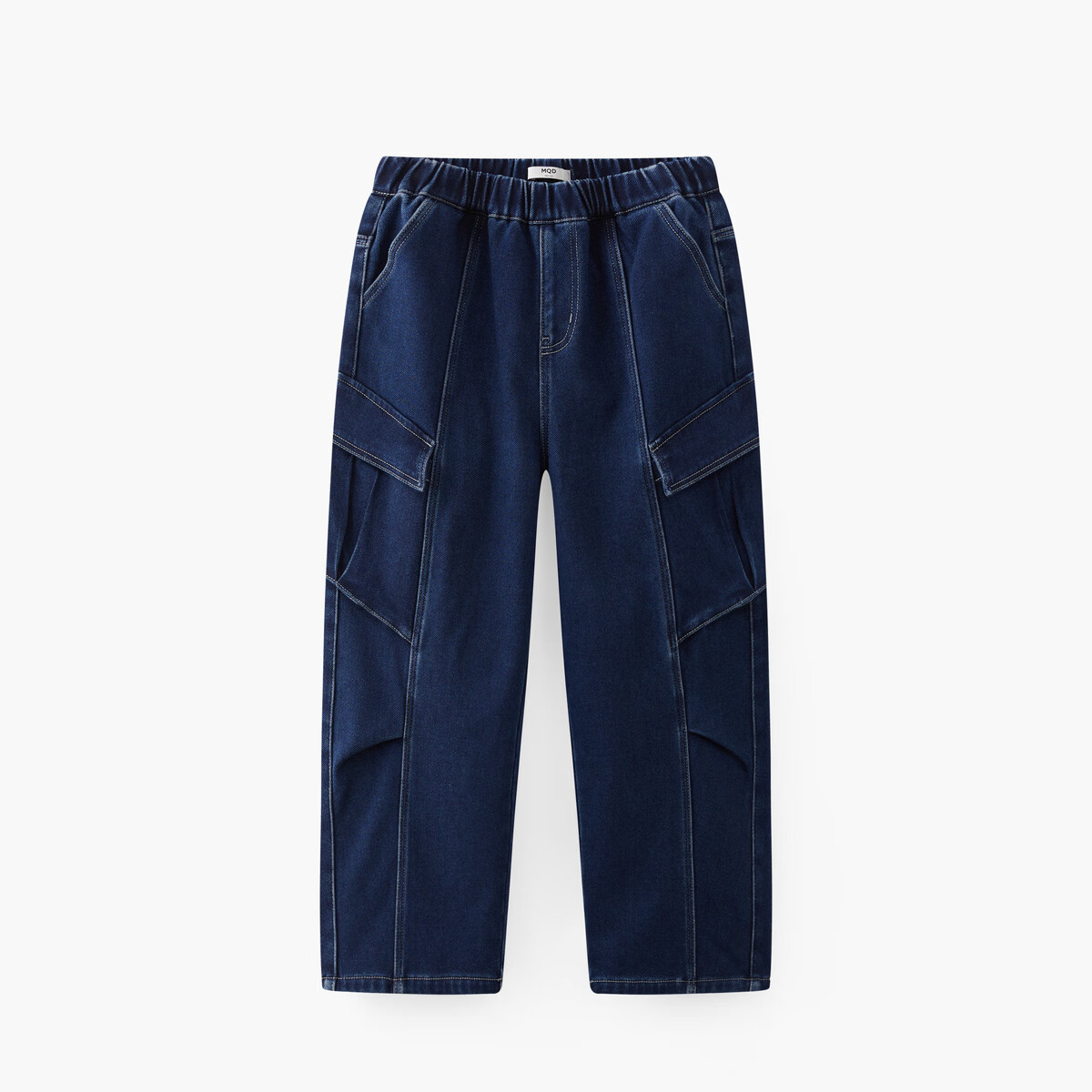 马骑顿[蓄暖]MQD童装男童牛仔裤25冬新款儿童针织摇粒绒直筒加厚长裤子 中牛仔蓝 140