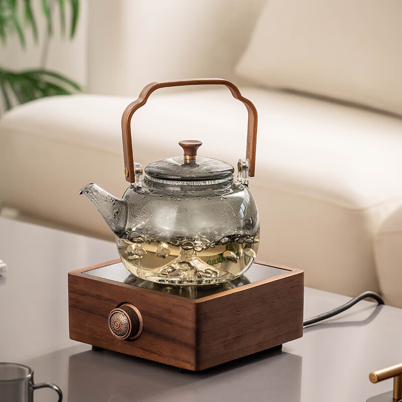 瓷牌茗茶具（cipaiming teaset）胡桃木电陶炉新款煮茶器家用烧水茶壶泡茶器专用玻璃煮茶壶煮茶炉 胡桃木《相思》电陶炉 801mL(含)-900mL(含)