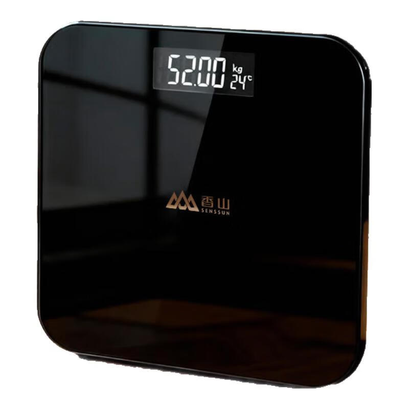 香山体重秤电子秤人体 家用高精准称重体重计高精度人体秤健康减肥秤 LCD大显屏/黑色【电池款】
