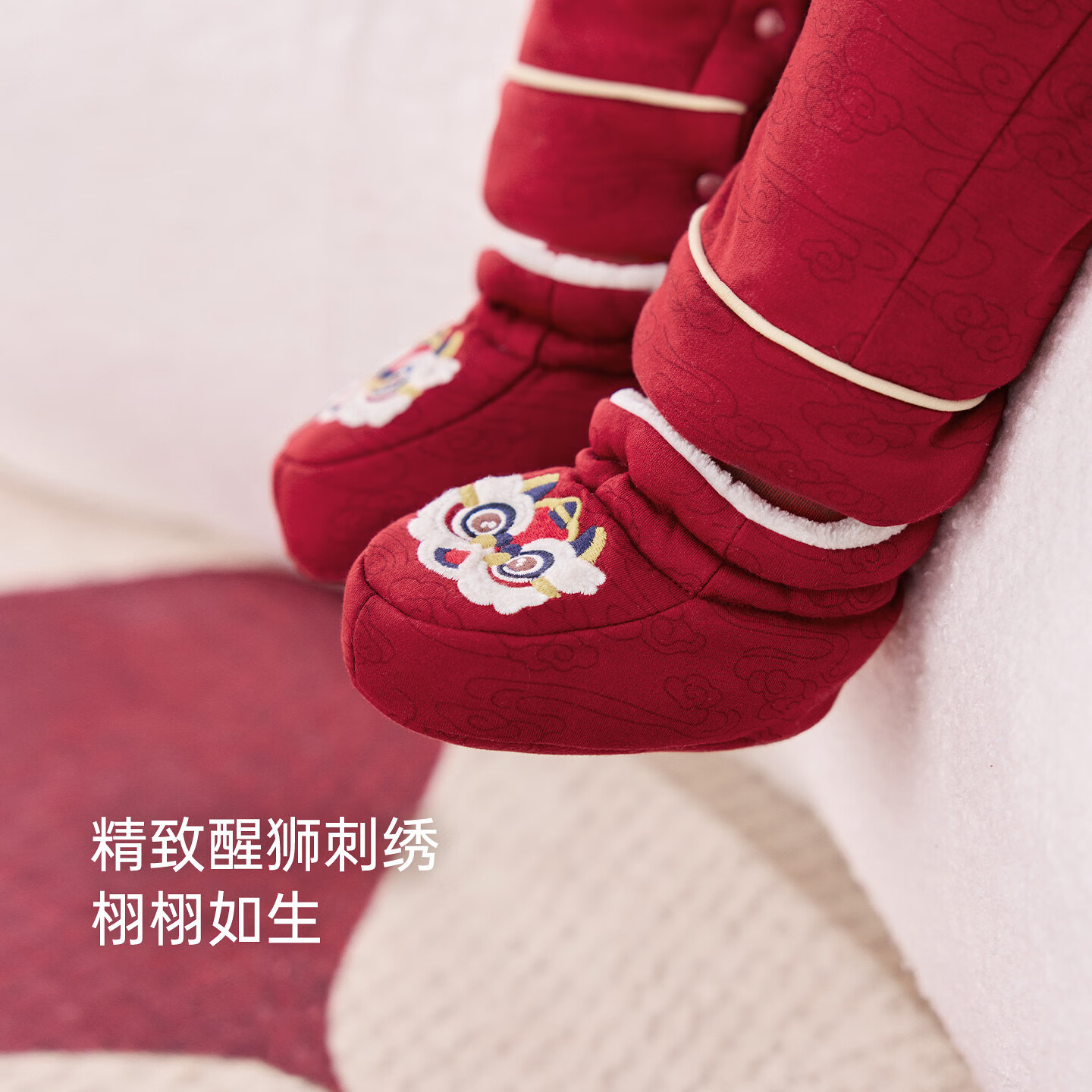 babylove婴儿加绒脚套红色护脚新年袜套冬季过年宝宝鞋套岁岁洽洽 岁岁洽洽 0-6个月
