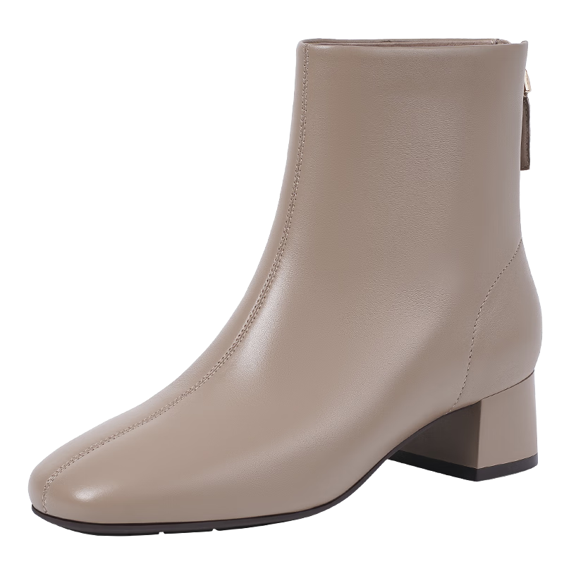 哈森優(yōu)雅氣質時裝靴女2025秋冬新款粗跟增高女靴HA257126 深杏色 羊皮革 35