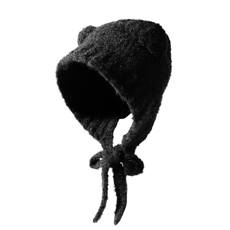 CACUSS秋冬天可愛(ài)小熊親子款針織帽保暖護(hù)耳毛線(xiàn)帽韓版毛茸茸防寒戶(hù)外帽 黑色 56-62CM