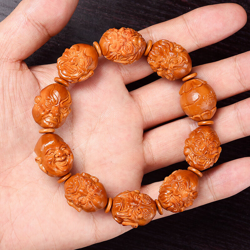 珍百福橄榄核手串 十八罗汉 文玩橄榄核雕手串男 心江手工刻 1.9*2.3cm