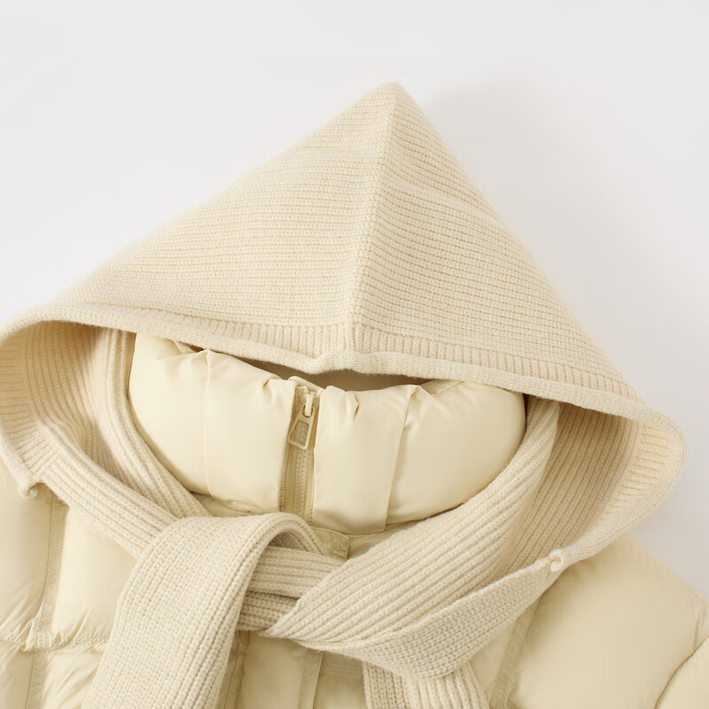 快鱼2025冬季新款针织拼接连帽羽绒服时尚保暖宽松外套女士羽绒衣 淡黄 L