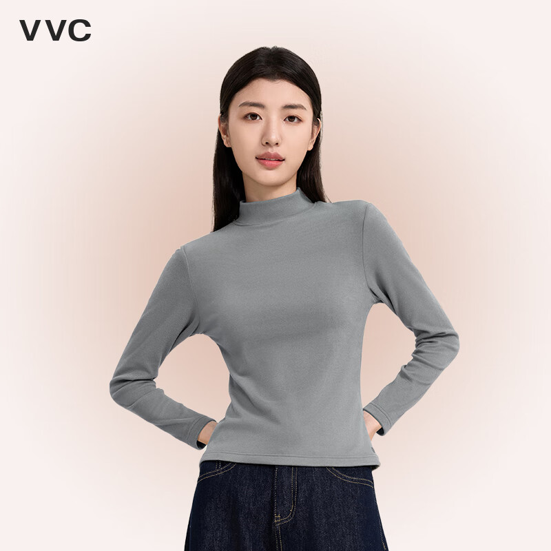 VVC打底衫女高领秋冬薄款修身长袖线衫内搭针织衫毛衣上衣 星河灰（抗菌蛋白衣） M