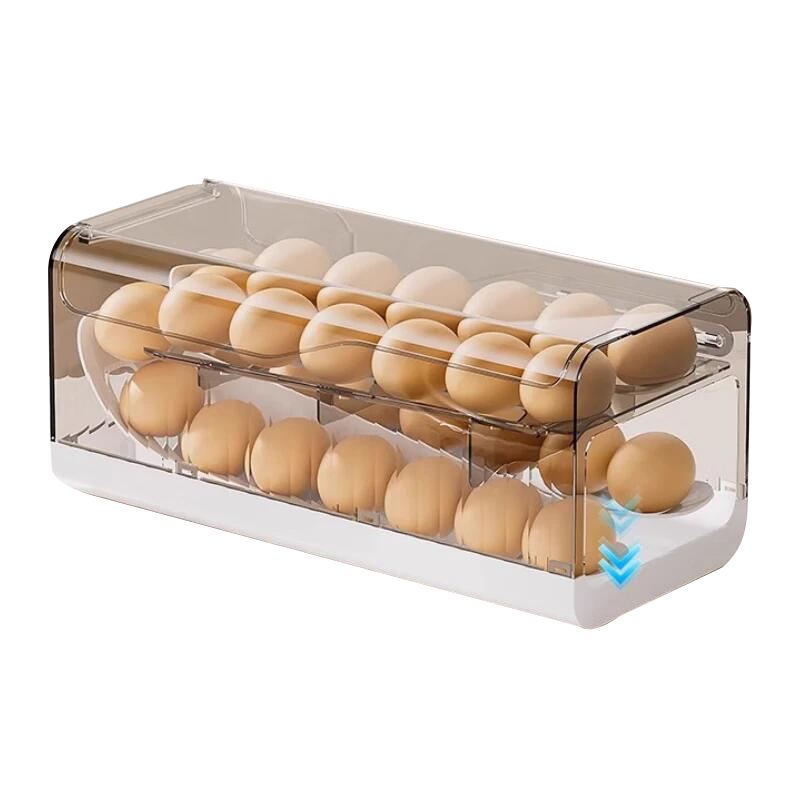家の物语（KATEI STORY）日本冰箱鸡蛋收纳盒抽屉式鸡蛋盒冰箱用食品级保鲜盒滚动装蛋神器 象牙白2个【双层】可计时保鲜