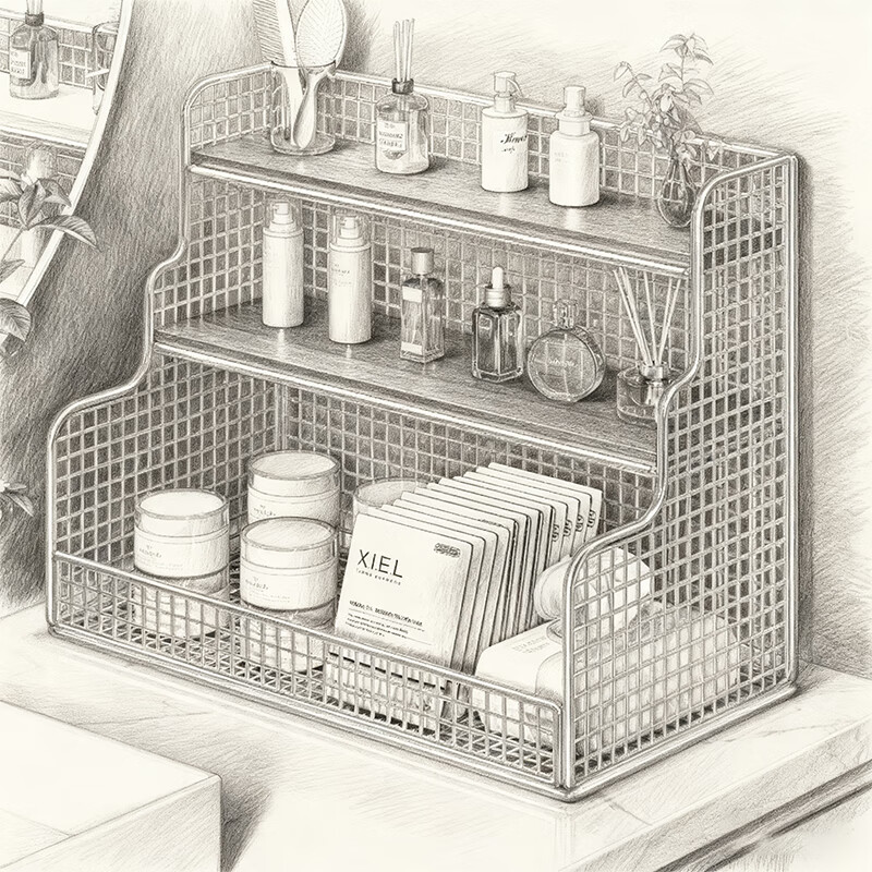 尔思家卫生间置物架台面多层化妆品收纳架护肤品浴室洗手台洗漱台储物架 银色柚木板-大号