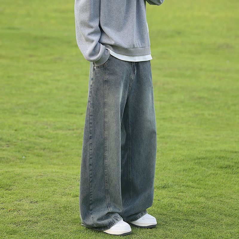 东馨鸟牛仔裤新款美式弯刀复古高街显瘦宽松休闲水洗阔腿直筒坠感长裤子 浅蓝色-弯刀/显瘦[品质甄选] 3XL160-175斤-详细问客服 均码