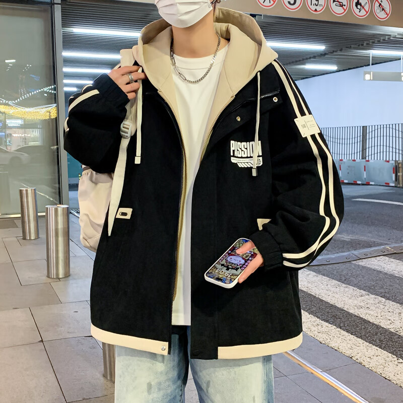 柏乐迪春秋季儿童外套13初高中学生潮牌帅气15岁青少年男孩男装夹克上衣 HM-489黑卡其 高品质 160 M 80-100斤左右