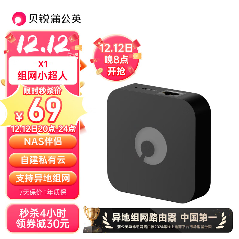 贝锐蒲公英 蒲公英X1 路由器旁路组网盒子nas自建私有云硬盘变云盘网络存储异地组网DIY家用Nas配件