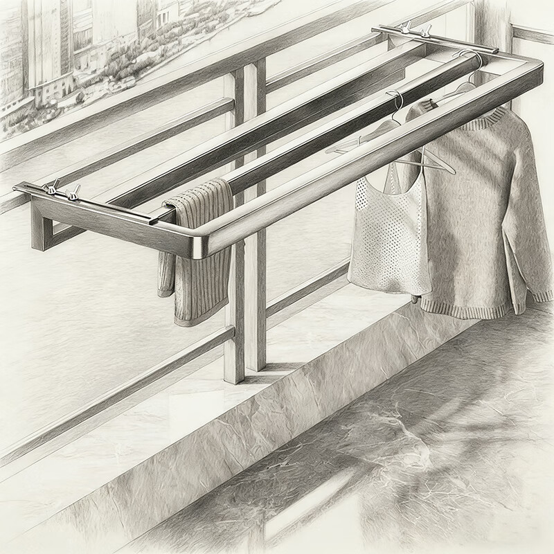 尔思家阳台晾晒神器隐形晾衣架折叠晾衣螺丝伸缩杆免打孔飘窗折叠晾晒架 黑色-长100cm