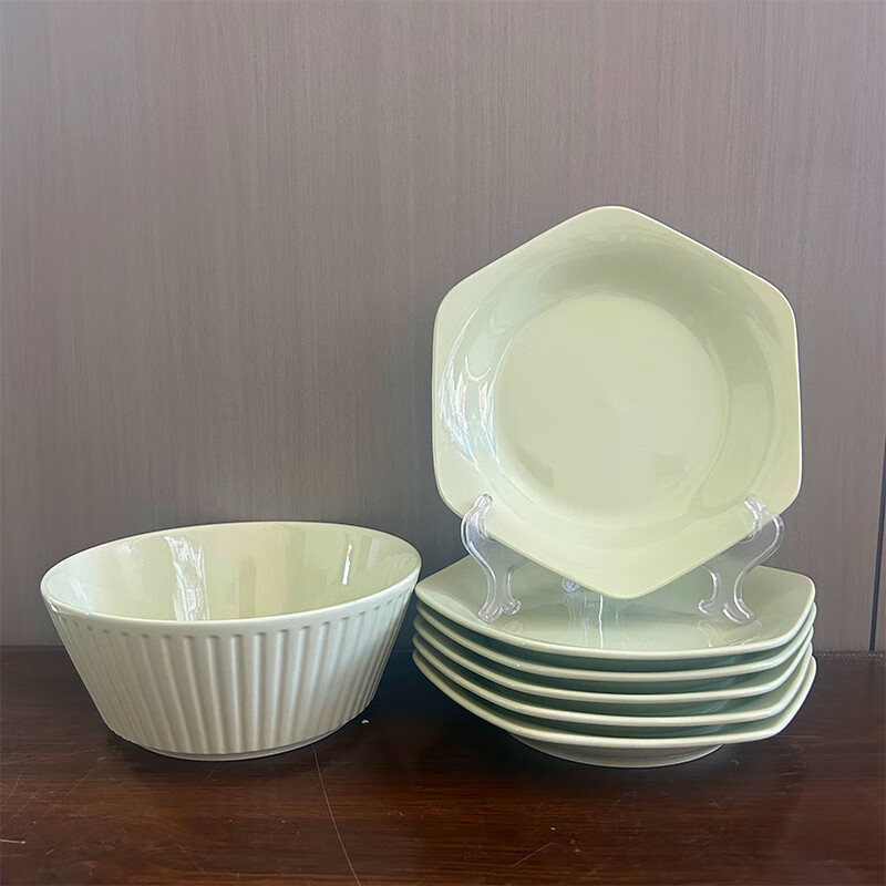 想迦月如烟系列陶瓷餐具2025新款高颜值餐具陶瓷碗盘釉下彩乔迁送礼 奶油风7件套装