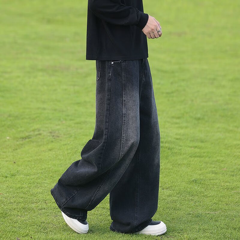 东馨鸟牛仔裤新款美式弯刀复古高街显瘦宽松休闲水洗阔腿直筒坠感长裤子 浅蓝色-弯刀/显瘦[品质甄选] 3XL160-175斤-详细问客服 均码