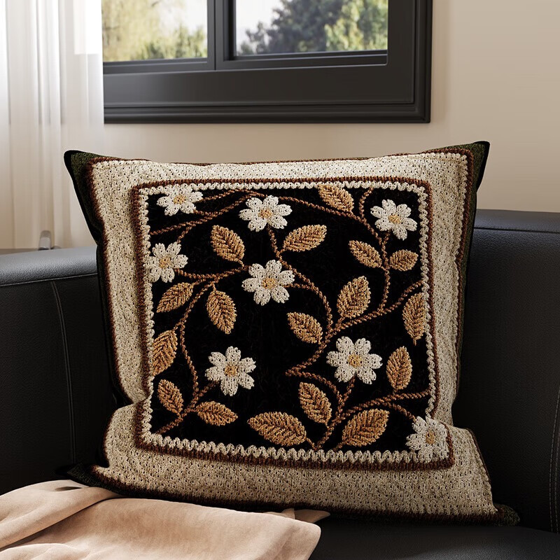 AILUKI日本沙发靠枕复古家用抱枕床头床上靠枕靠垫飘窗靠背含芯可拆洗 古韵花卉【亲肤柔软_双面印花】 45cm*45cm 含枕芯