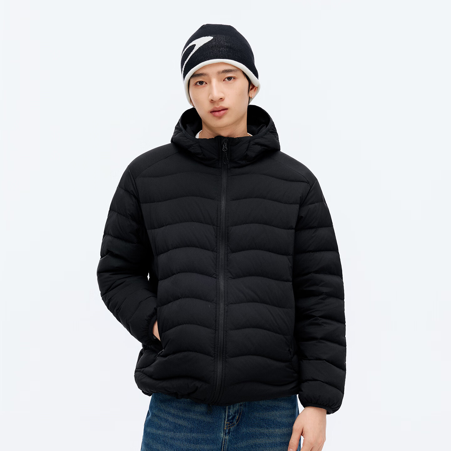 RESTICK 90白鹅绒排骨羽绒服冬季保暖户外轻内胆防钻绒连帽情侣羽绒外套 黑色 M