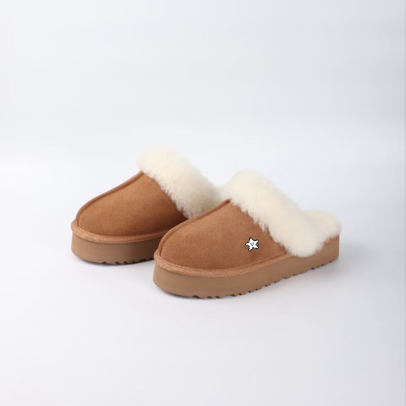 UGG EVERSHEEPSKINS雪地靴UGG厚底星拖包头拖鞋冬季羊皮毛一体棉拖顶版一比一 1:1厚底星拖栗色-带标 脚胖拍大一码 40