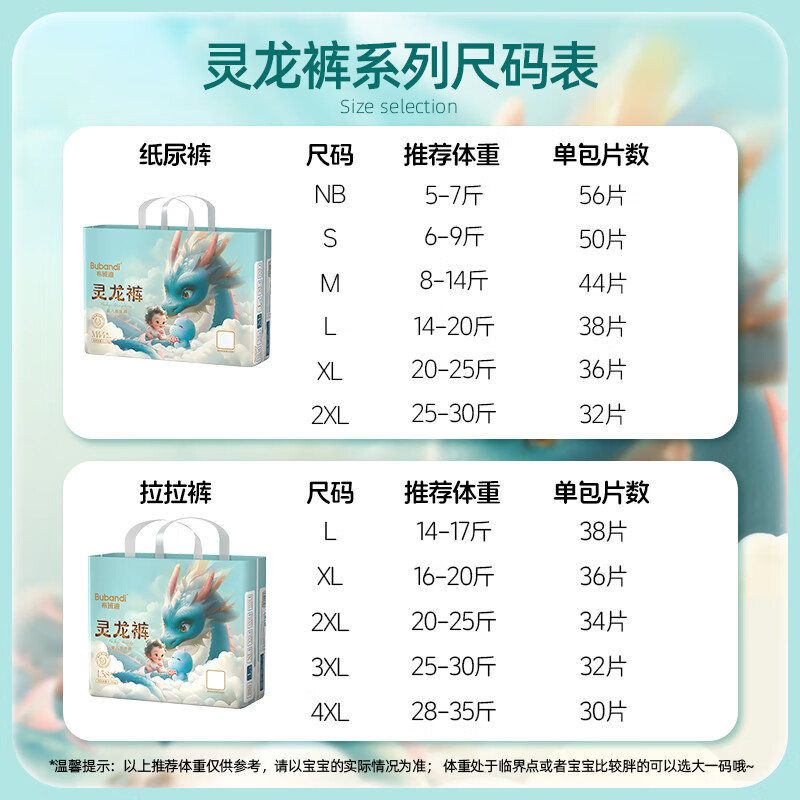 布班迪婴儿小龙裤尿布小桃超薄透气试用尿不湿男女宝宝纸尿裤拉拉大夜用 2XL 2包 64片 【拉拉裤20-25斤】 【升级pro款/仿生芯体】
