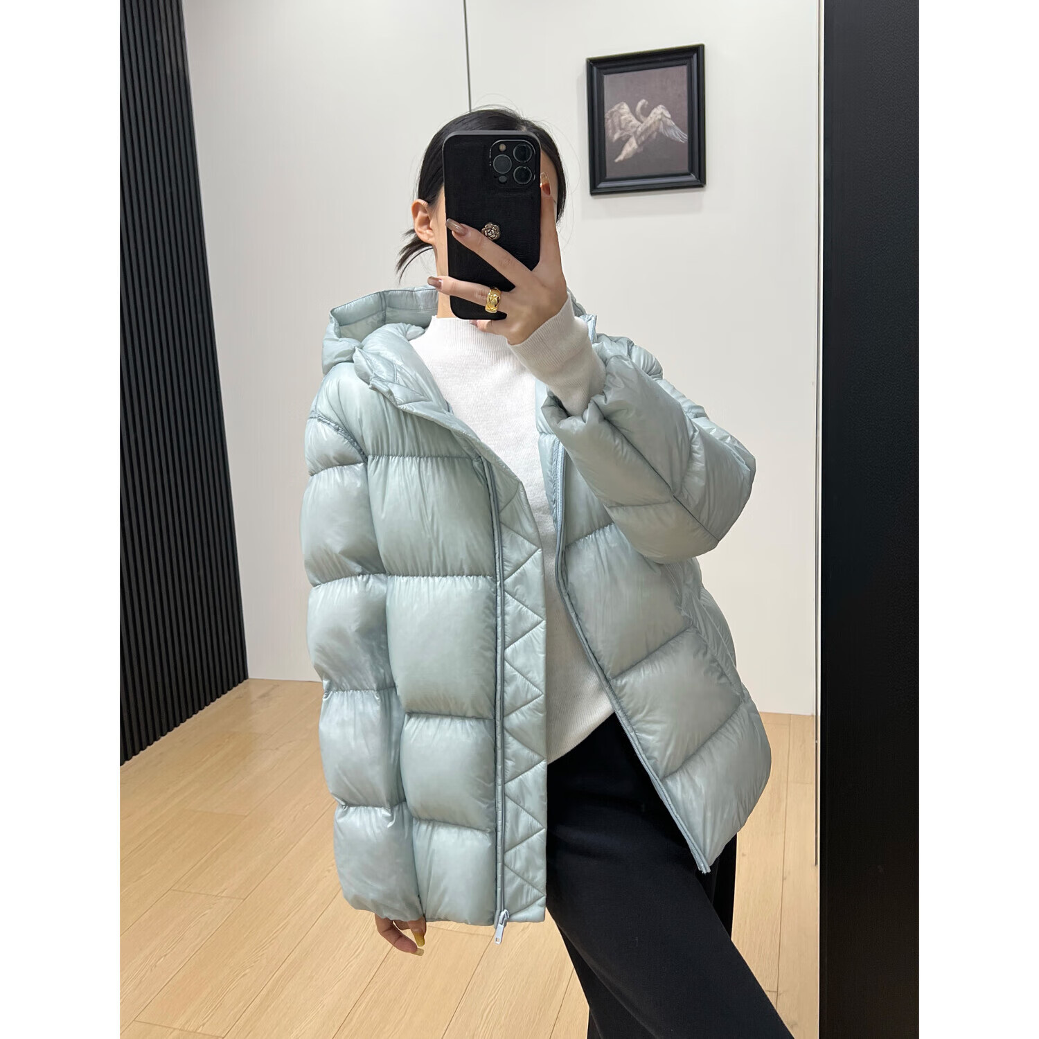 ZOPL【达人推荐】2025年冬lu同款连帽泡芙羽绒服女短款90白鹅绒W001 星蓝色 M (6) 充绒量117g