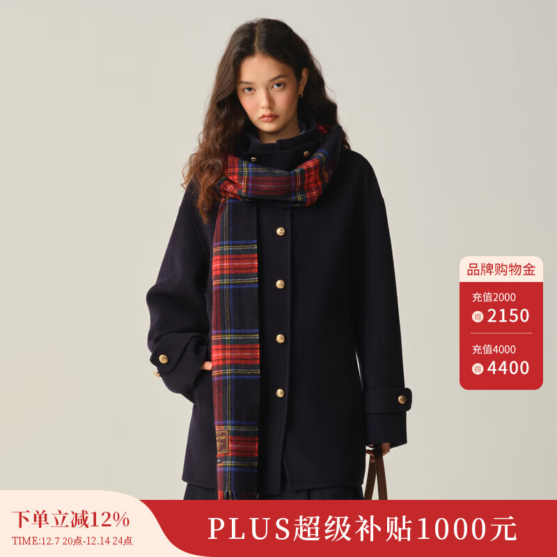 ELAND【70%绵羊毛】衣恋毛呢外套女立领宽松大衣2025冬季新款 深藏青色(03)D/NAVY S /160